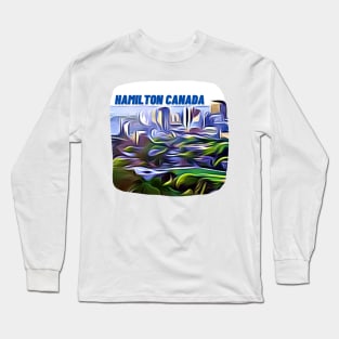 Hamilton Canada Skyline Painting Long Sleeve T-Shirt